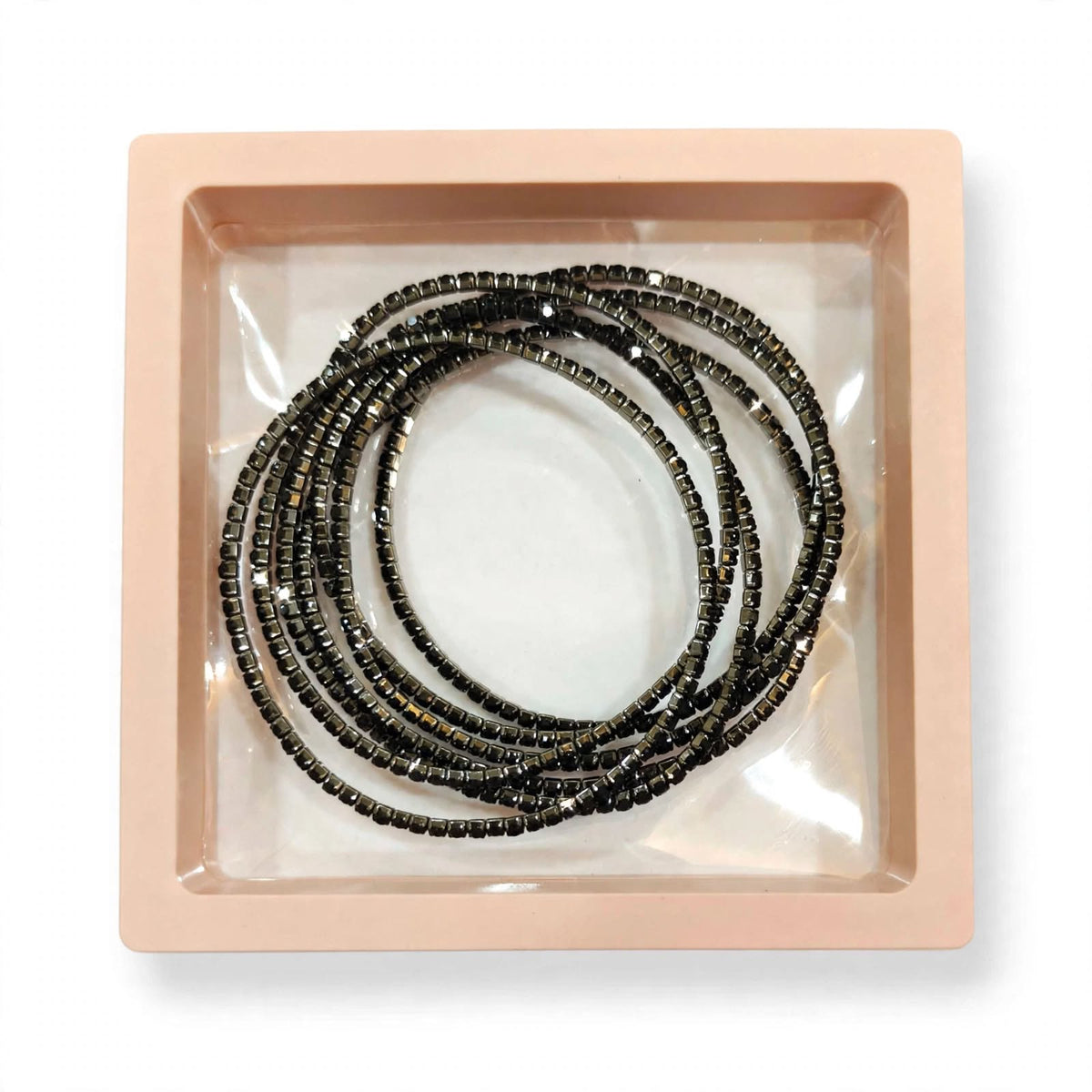 Black Rhinestone Elastic Bracelet Set of 6 in premium gift box packaging