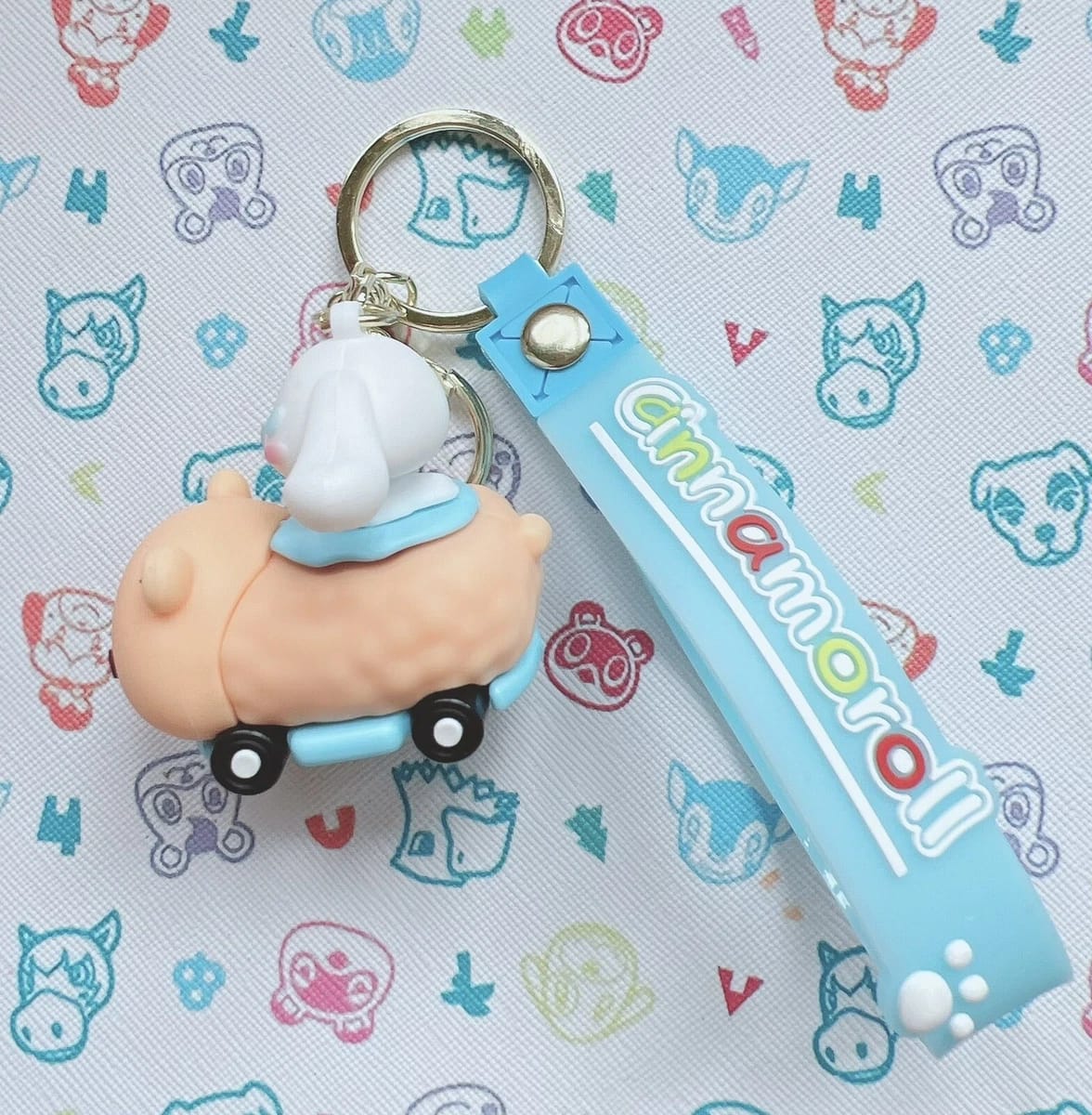 Cinnamoroll Bear Car 3D Keychain with Blue Cinnamoroll Silicone Strap