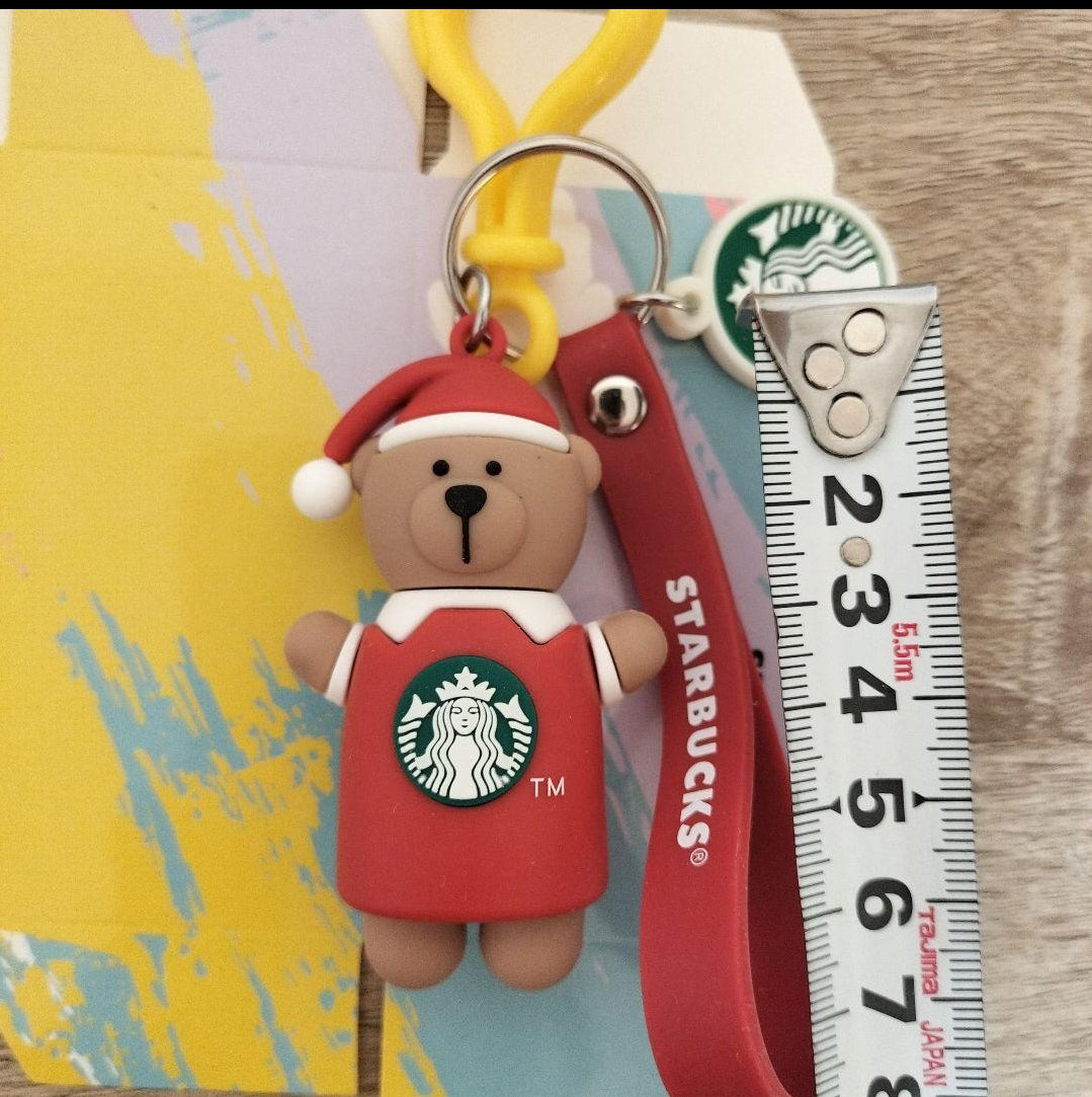 Starbucks Christmas Bear Keychain with Red Silicone Strap