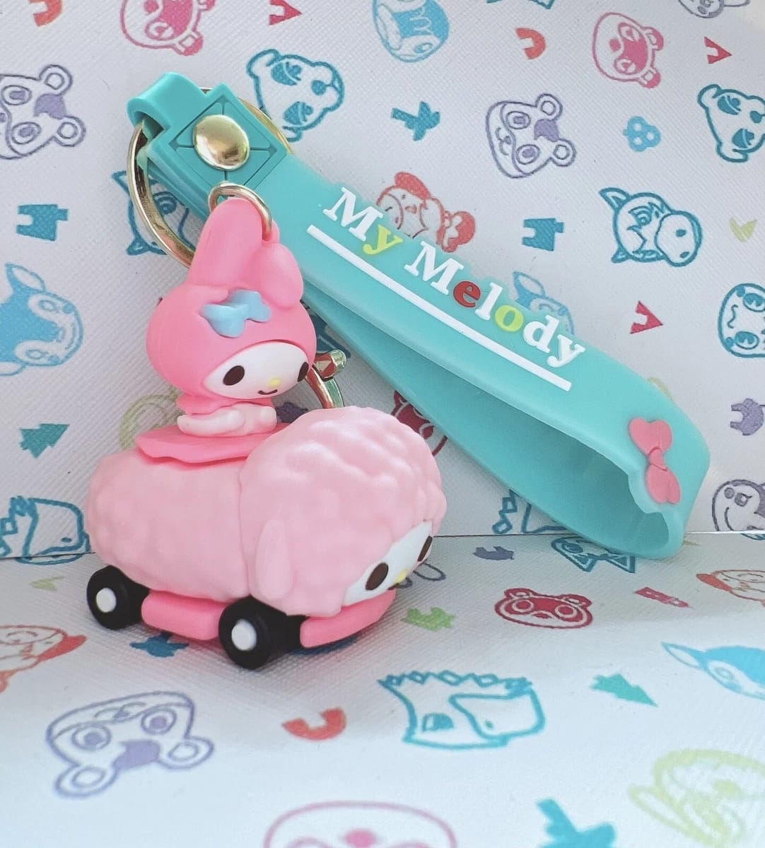 My Melody Sheep Car 3D Keychain with Teal My Melody Silicone Strap