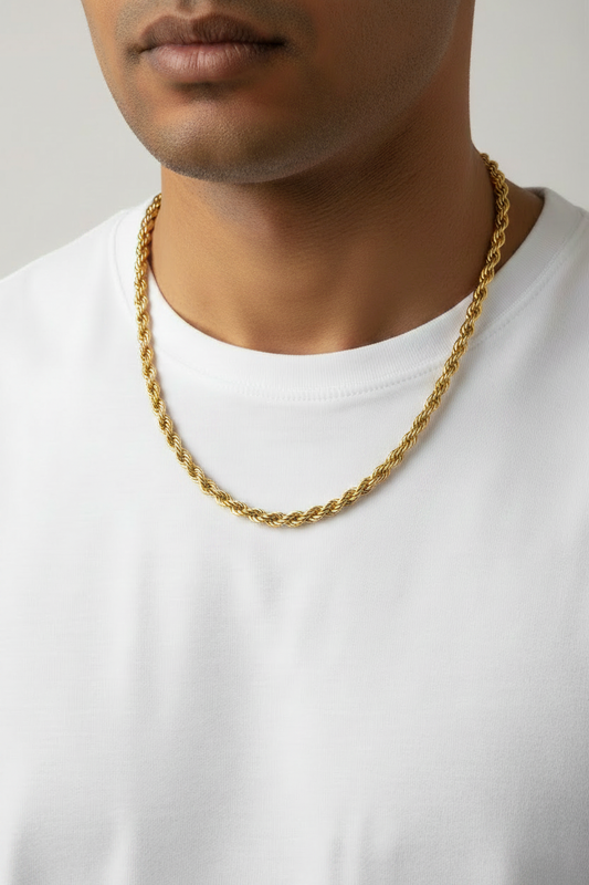 22 Inch Gold Rope Chain Necklace –4mm | Anti-Tarnish | Waterproof | Unisex