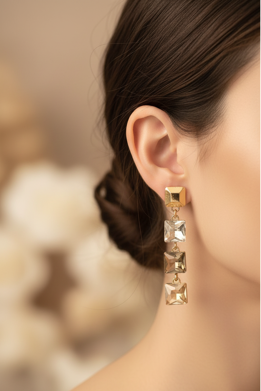 Crystal Square Drop Earrings