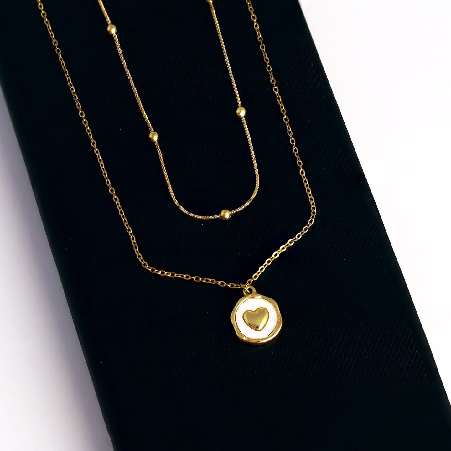 Anti Tarnish Double Layer Heart Coin Pendant Necklace