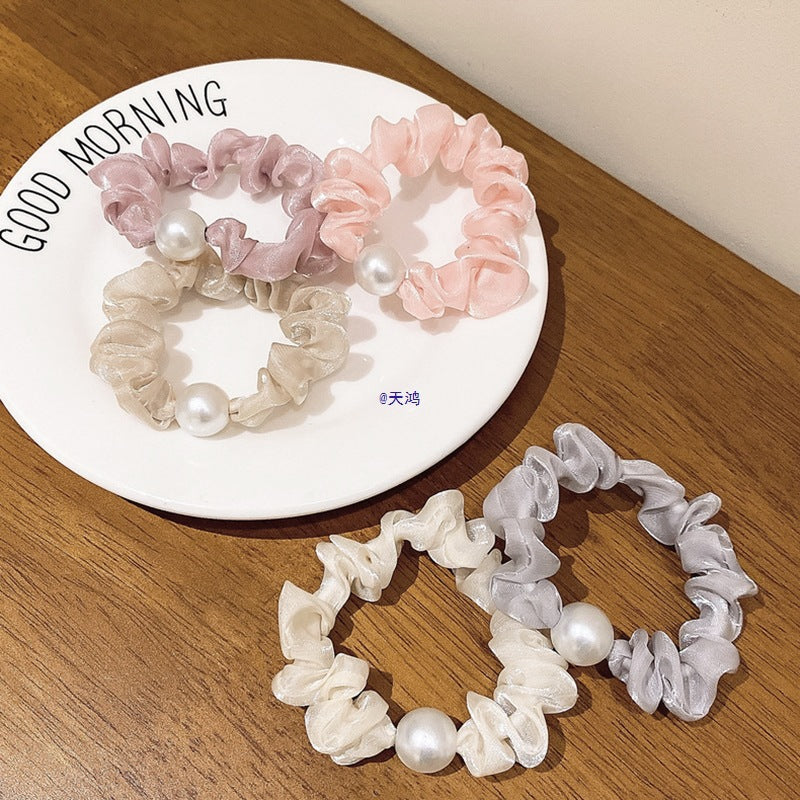 Organza Pearl Scrunchie Set (Pack of 5)