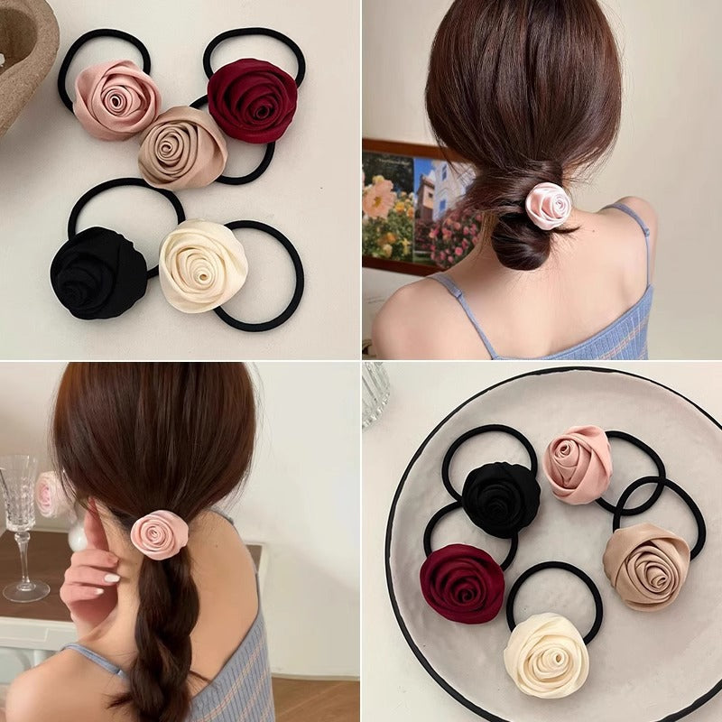Satin Rose Flower Hair Tie