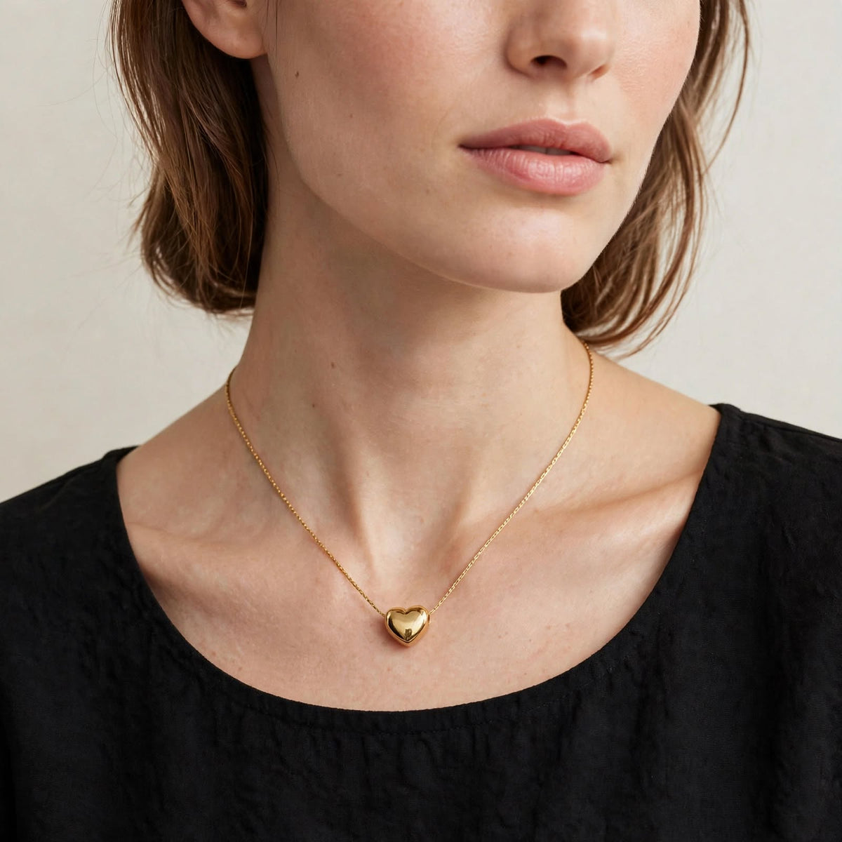 Gold Puffy Heart Pendant Necklace - Large