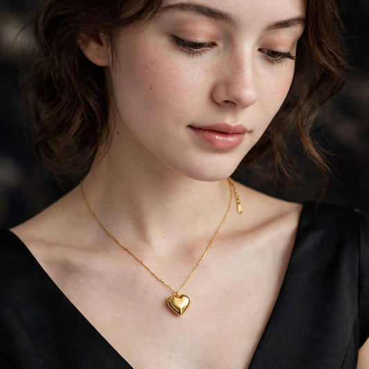 Gold Puffy Heart Pendant Necklace