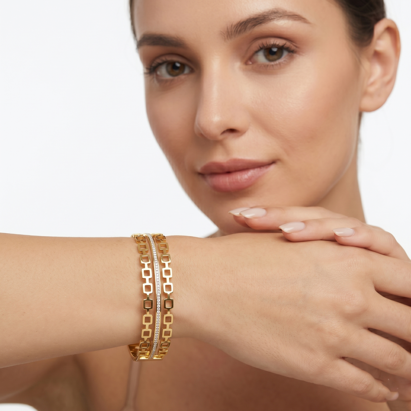 Triple Row Bezel Crystal Antitarnish Bracelet