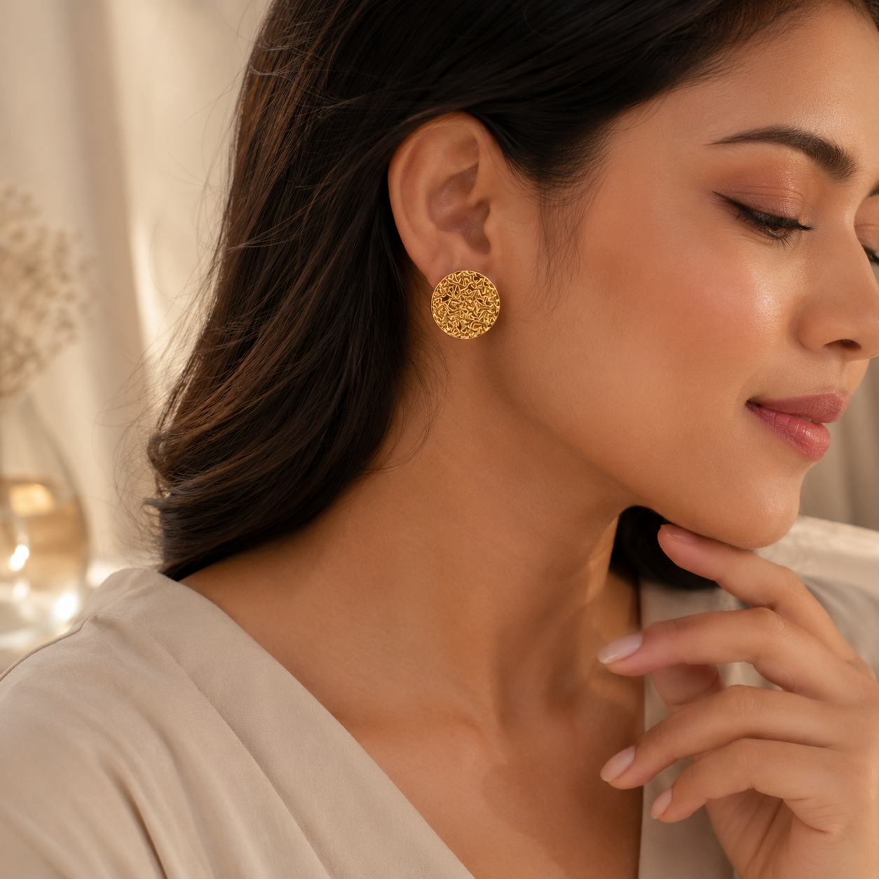 Gold Textured Disc Earrings