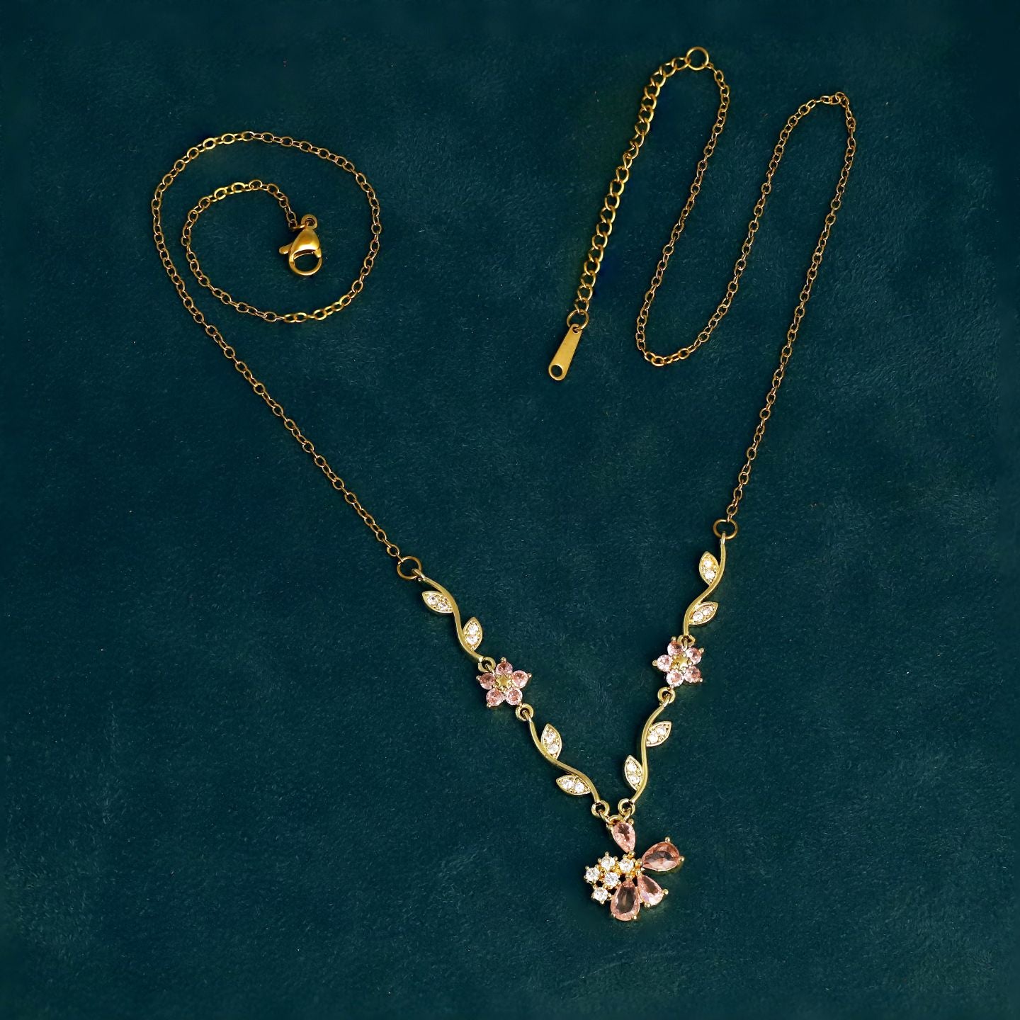 Anti tarnish Tulip Chain Pendant Pink