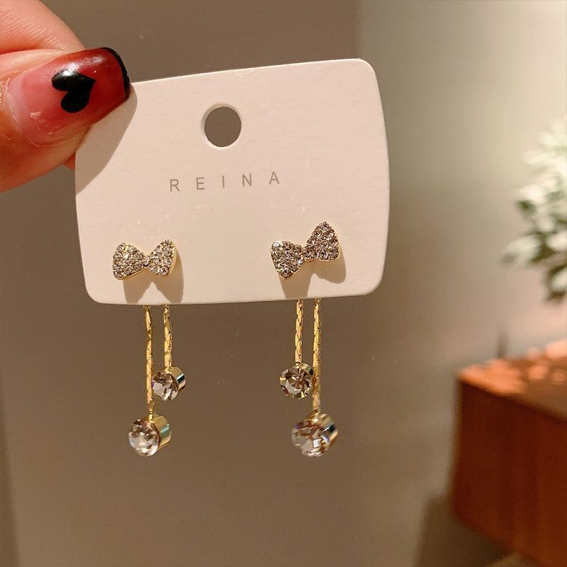 Korean Crystal Bow Drop Earrings - product card