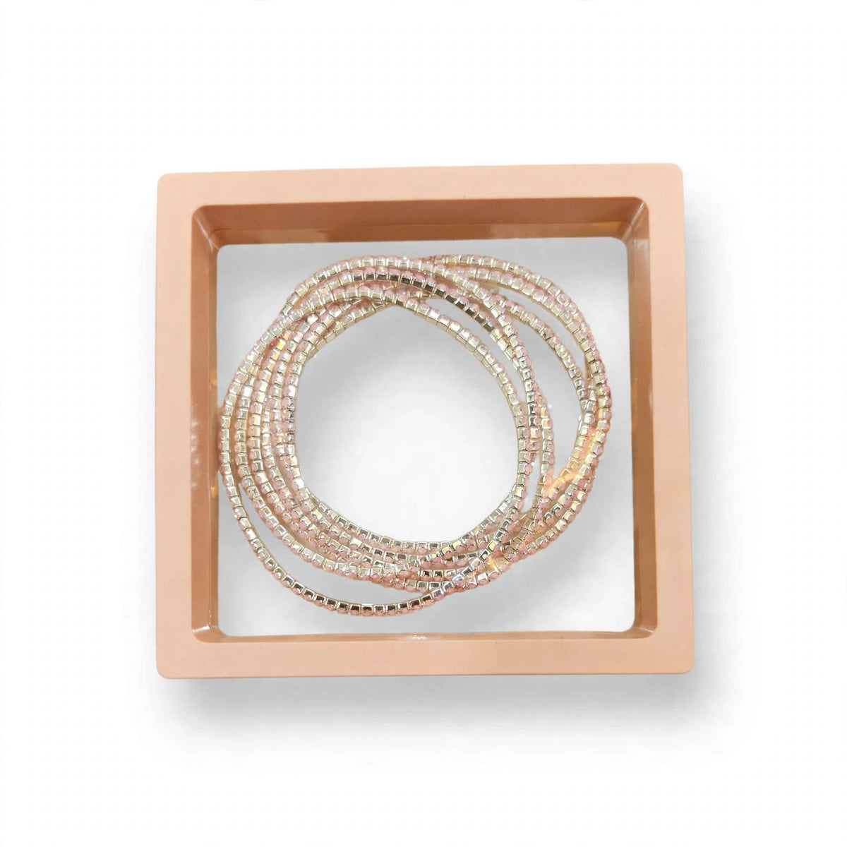 Rhinestone Elastic Bracelet Set of 6 in premium rose gold gift box packaging