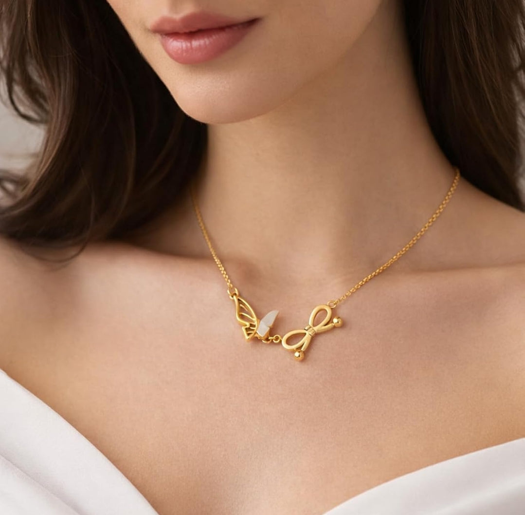 Anti Tarnish Infinity & Butterfly Shell Pendant Necklace