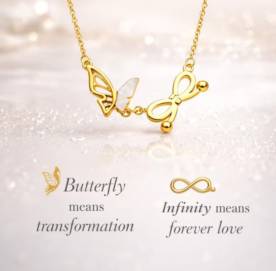 Anti Tarnish Infinity & Butterfly Shell Pendant Necklace