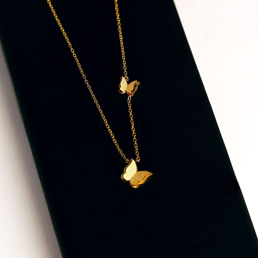 Anti Tarnish Double Butterfly Pendant Necklace