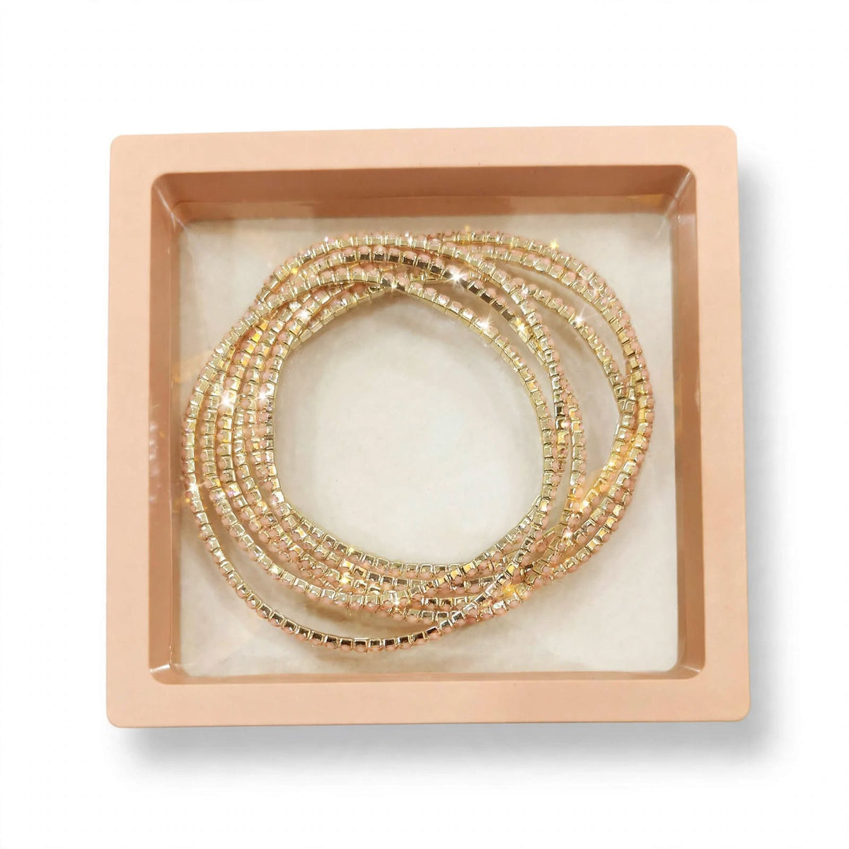 Gold Rhinestone Elastic Bracelet Set of 6 in premium gift box packaging