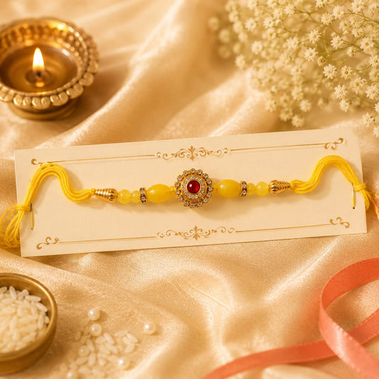 Yellow CZ Stone Oval Bead Rakhi
