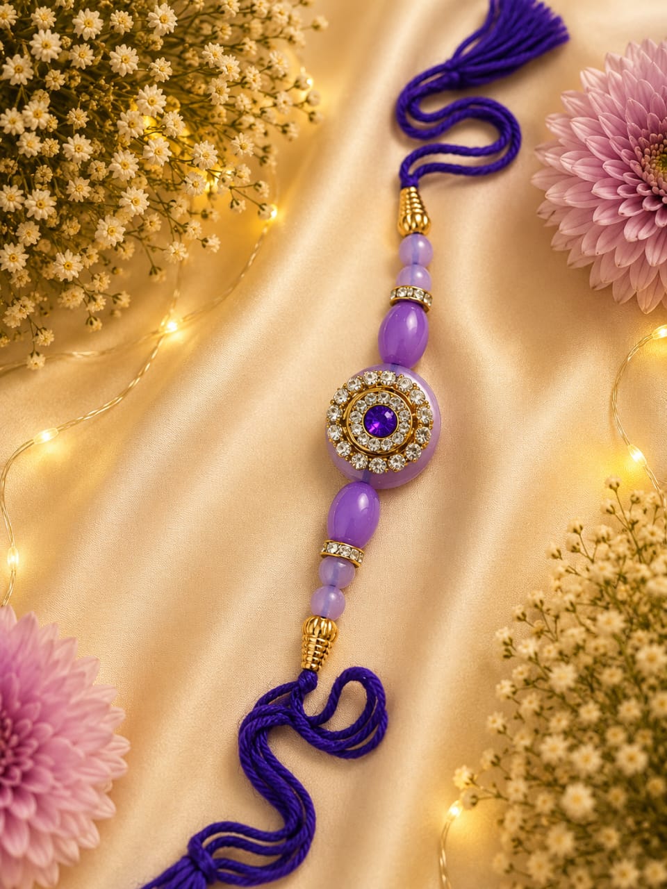 Purple CZ Stone Oval Bead Rakhi