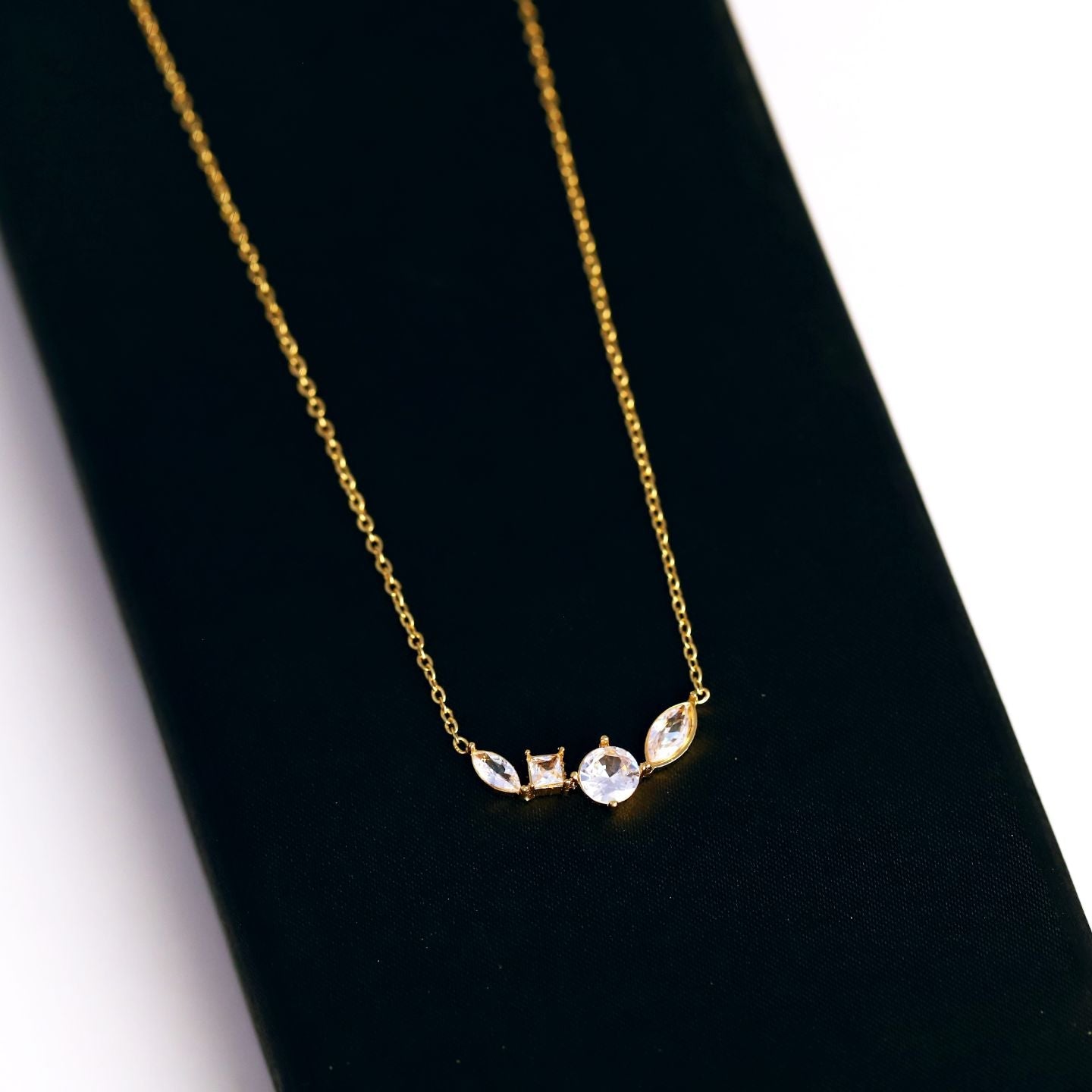 Anti Tarnish Multi-Shape Crystal Bar Necklace
