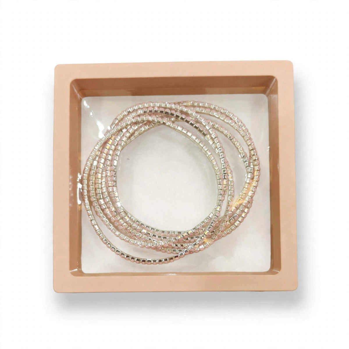 Silver AB Rainbow Rhinestone Elastic Bracelet Set of 6 in premium gift box packaging