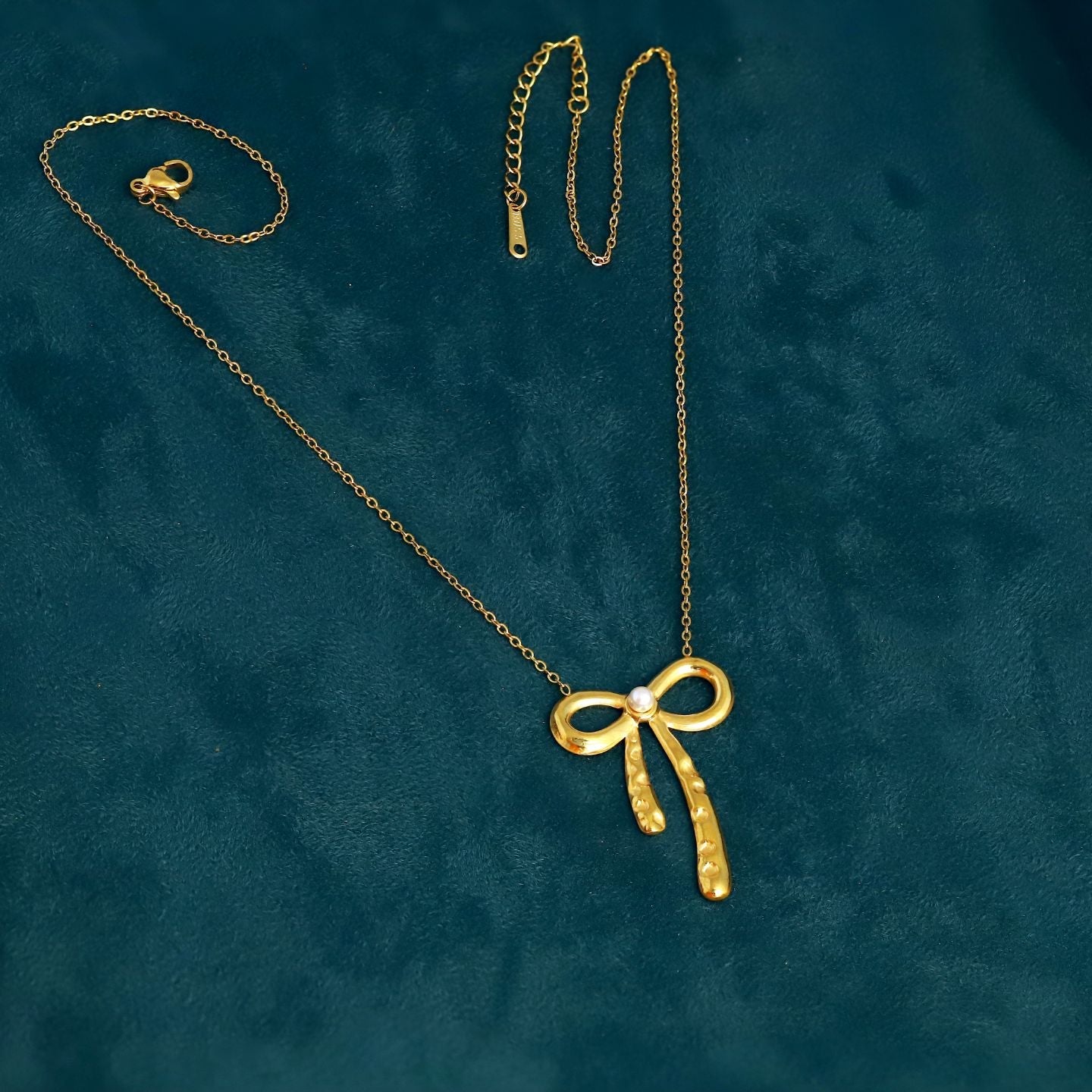 Anti Tarnish Gold Bow Pearl Pendant Necklace