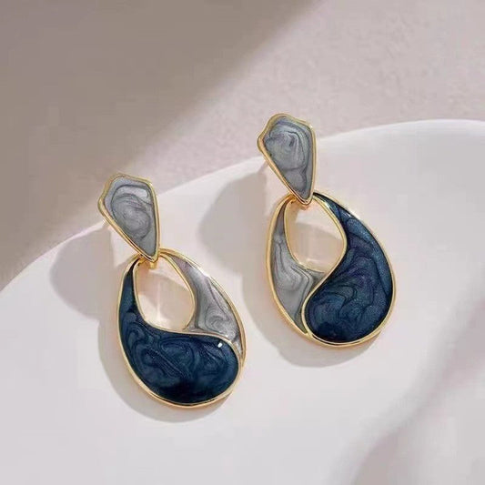 Korean Marble Yin-Yang Drop Earrings