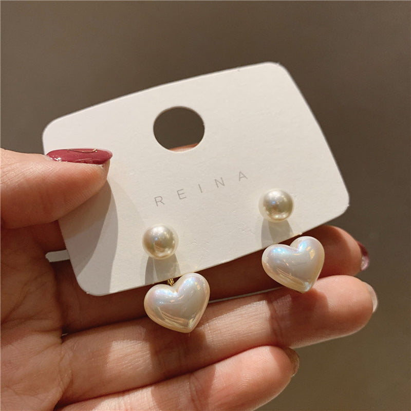 Korean Pearl Heart Drop Earrings