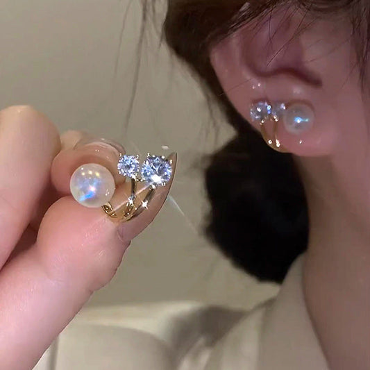 Korean Pearl & Zirconia Stud Earrings