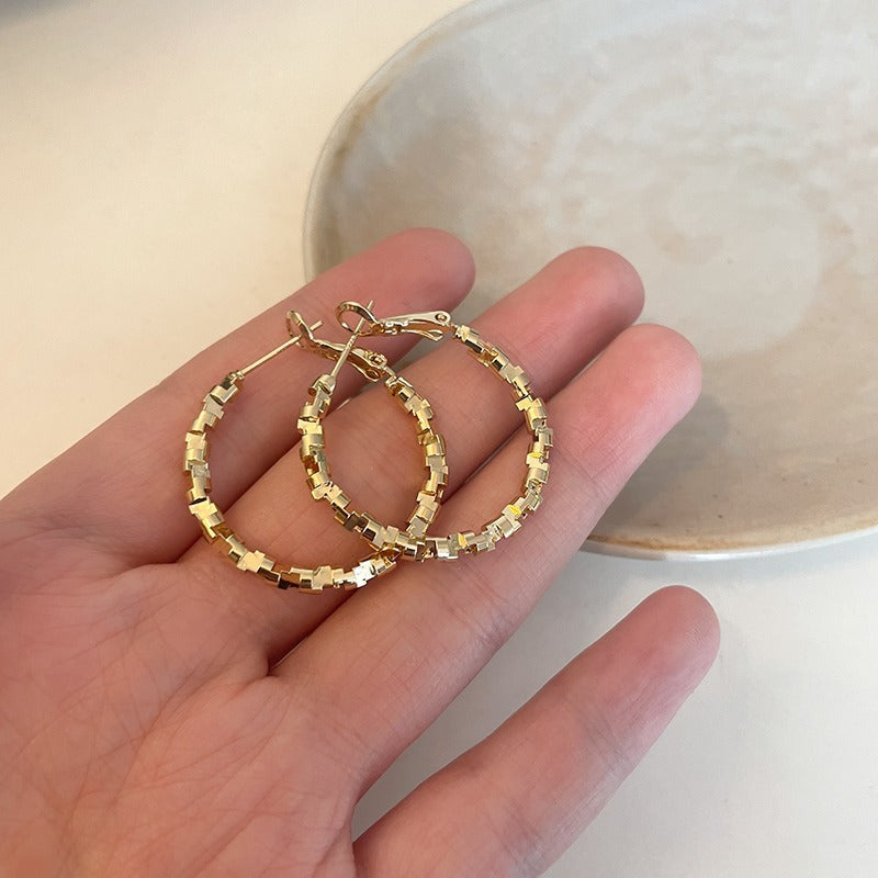 Korean Cube Chain Hoop Earrings