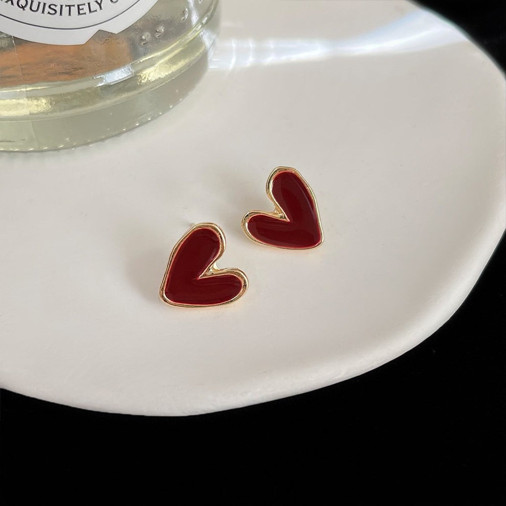 Korean Enamel Heart Stud Earrings