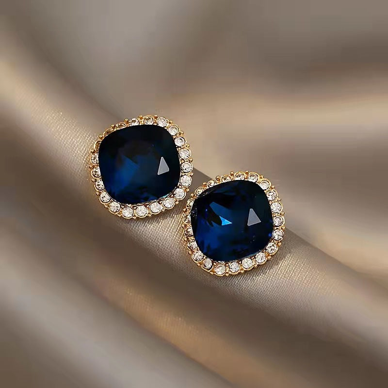 Korean Crystal Gemstone Halo Stud Earrings