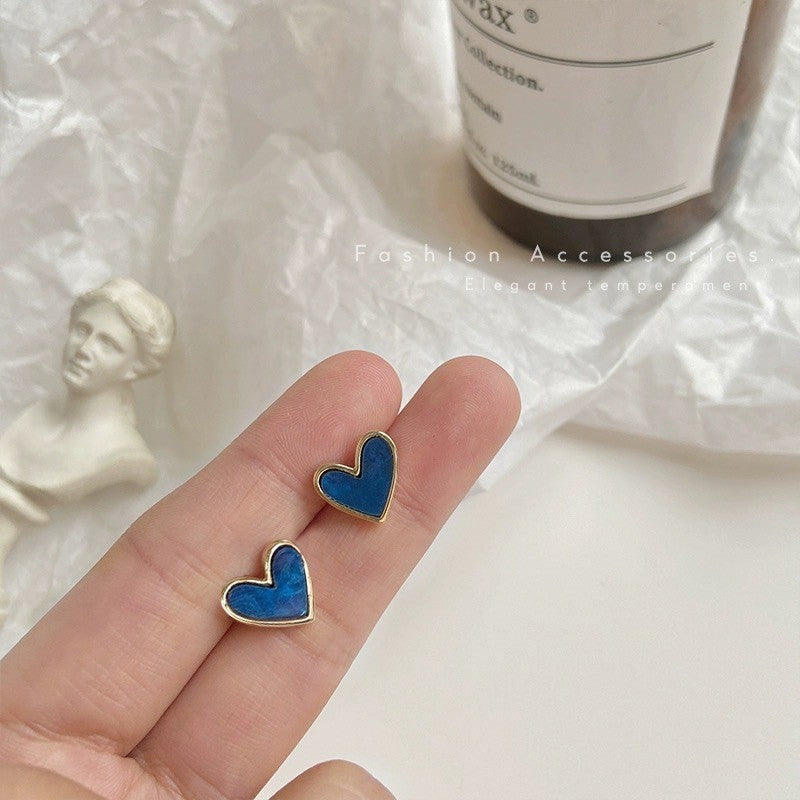 Korean Enamel Heart Stud Earrings