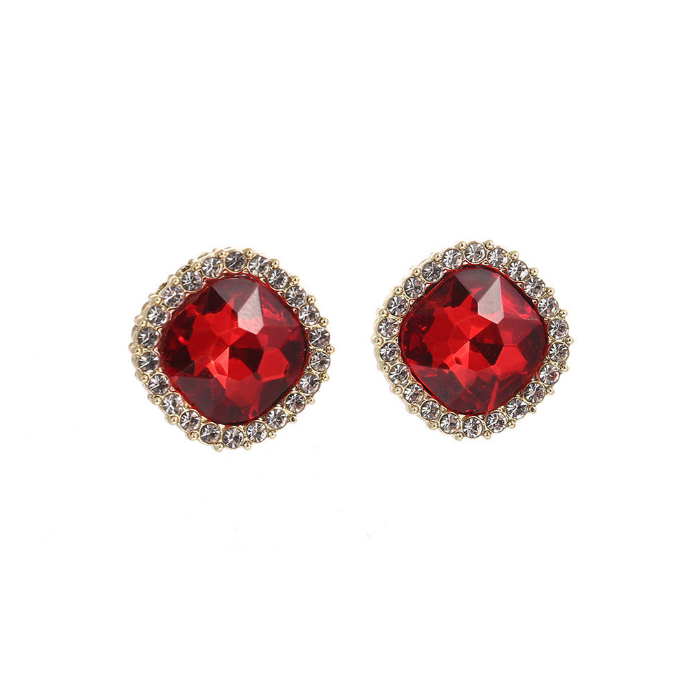 Korean Crystal Gemstone Halo Stud Earrings