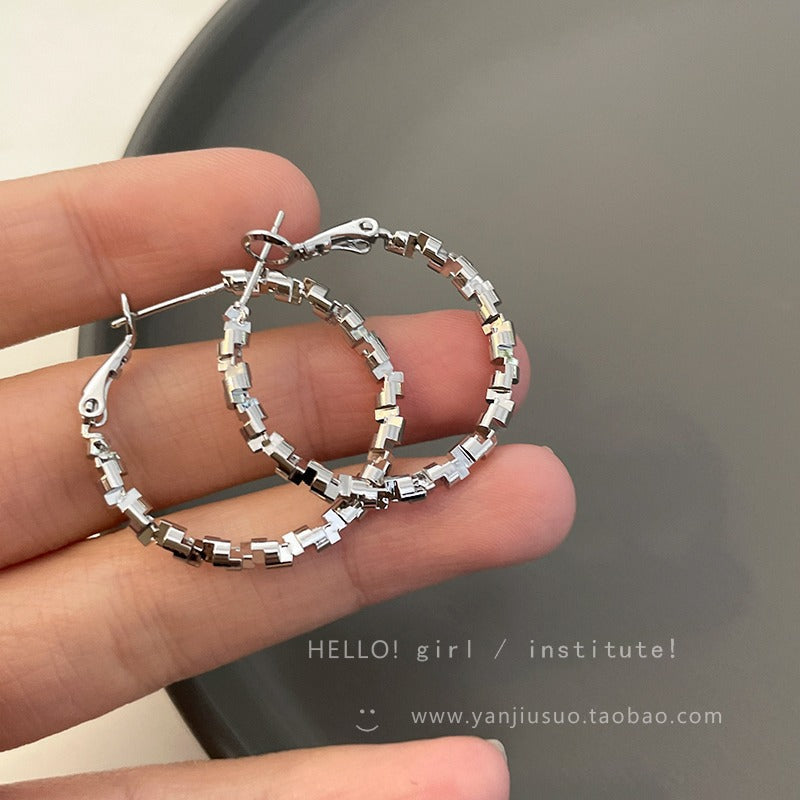 Korean Cube Chain Hoop Earrings