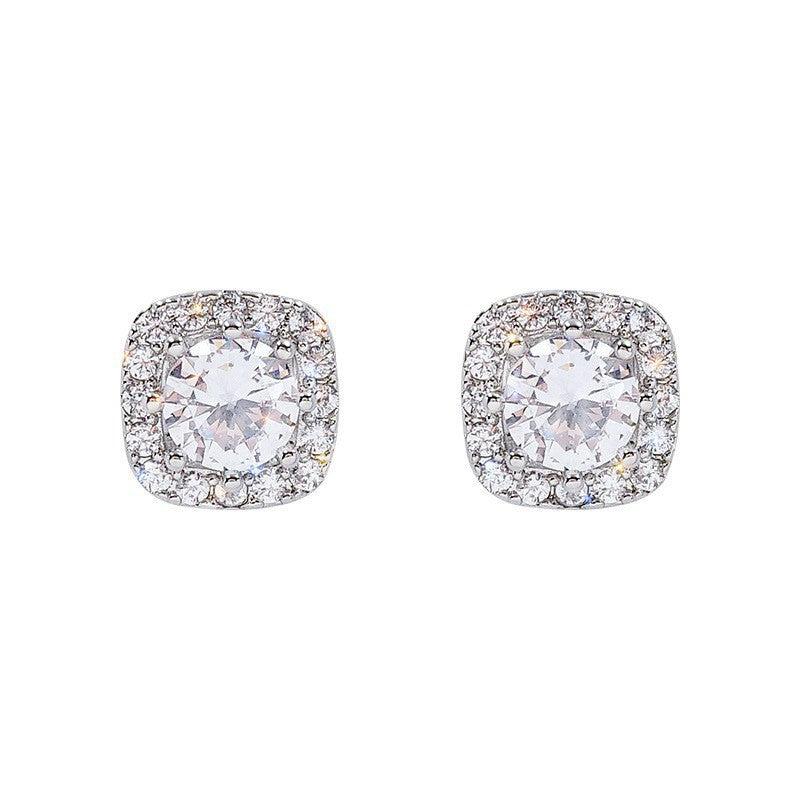 Korean Cushion Cut CZ Halo Stud Earrings