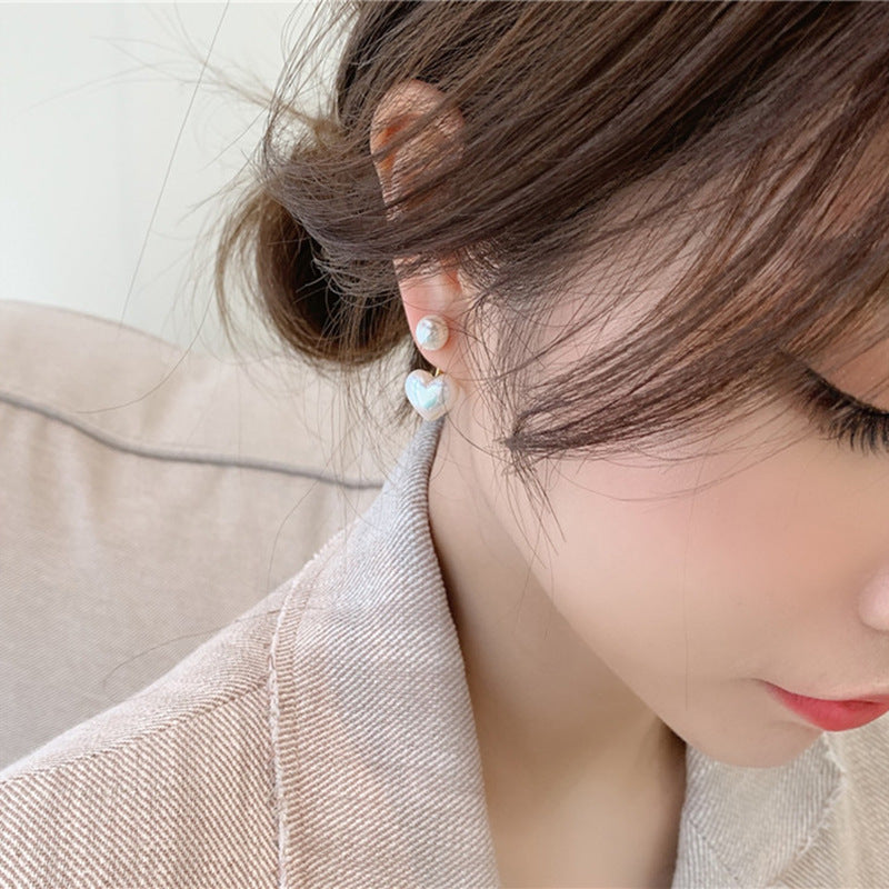Korean Pearl Heart Drop Earrings