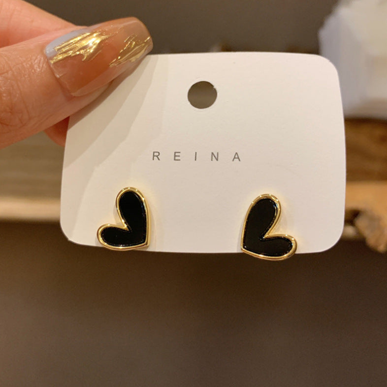 Korean Enamel Heart Stud Earrings