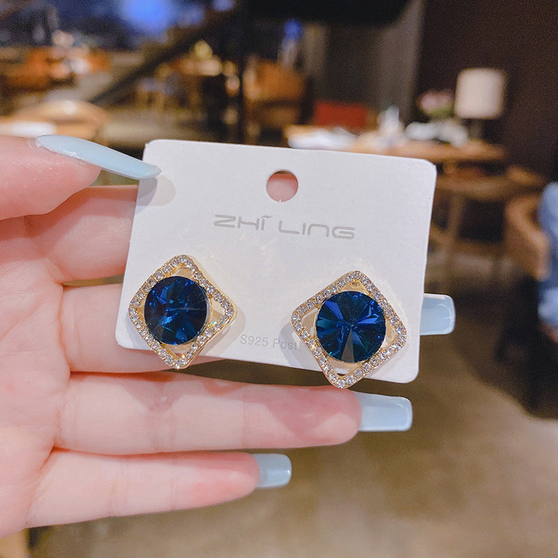 Korean Square Crystal Halo Stud Earrings