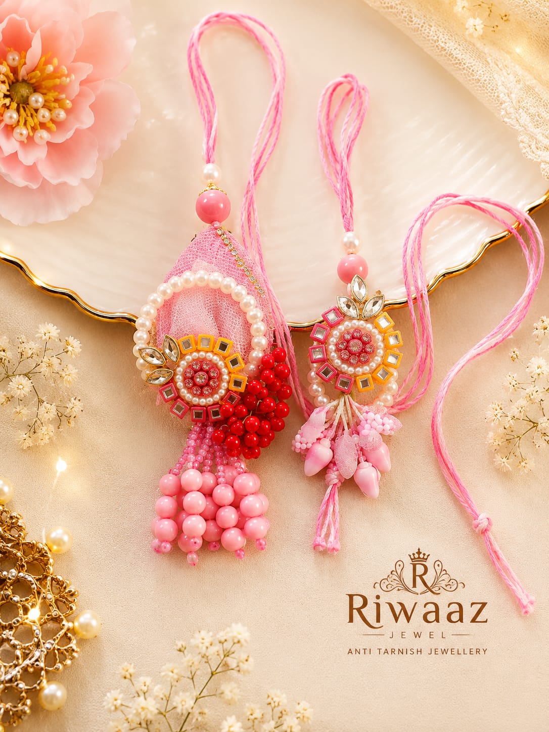 Pink Floral Lumba Rakhi Set