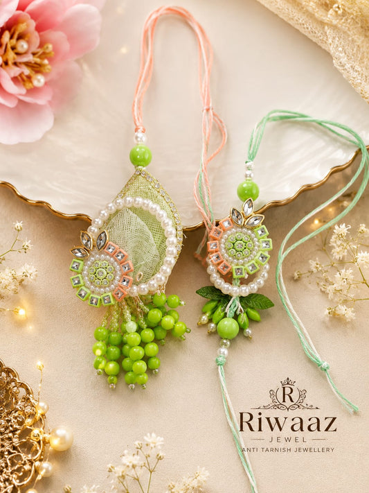 Green Floral Lumba Rakhi Set