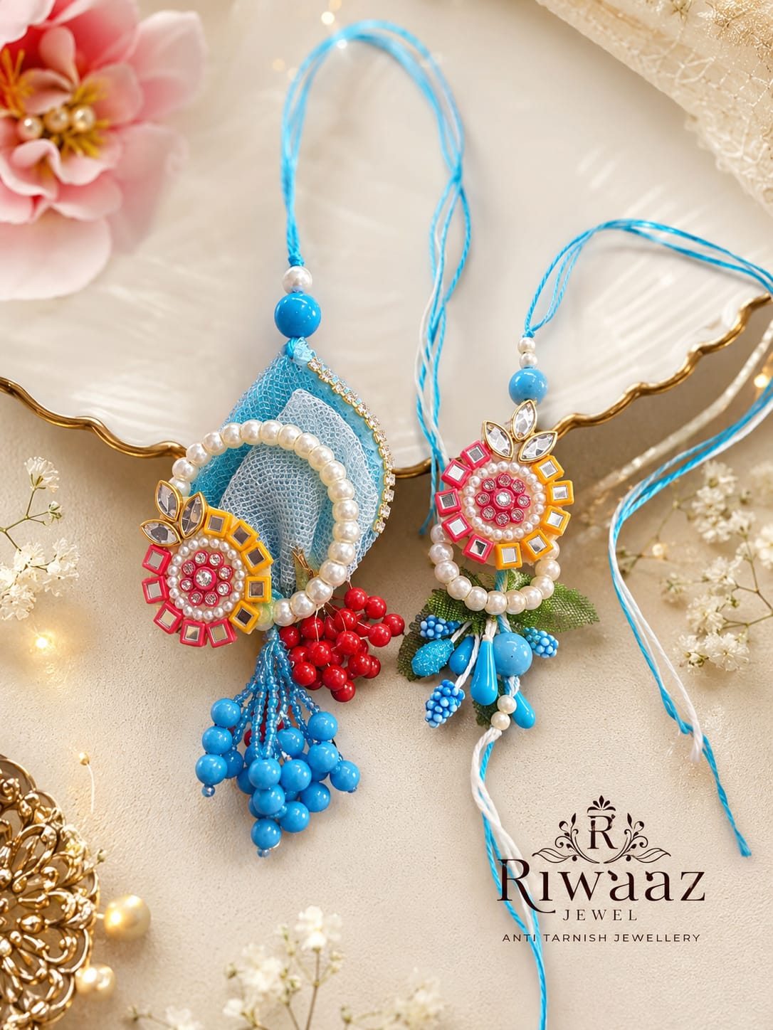 Blue Floral Lumba Rakhi Set