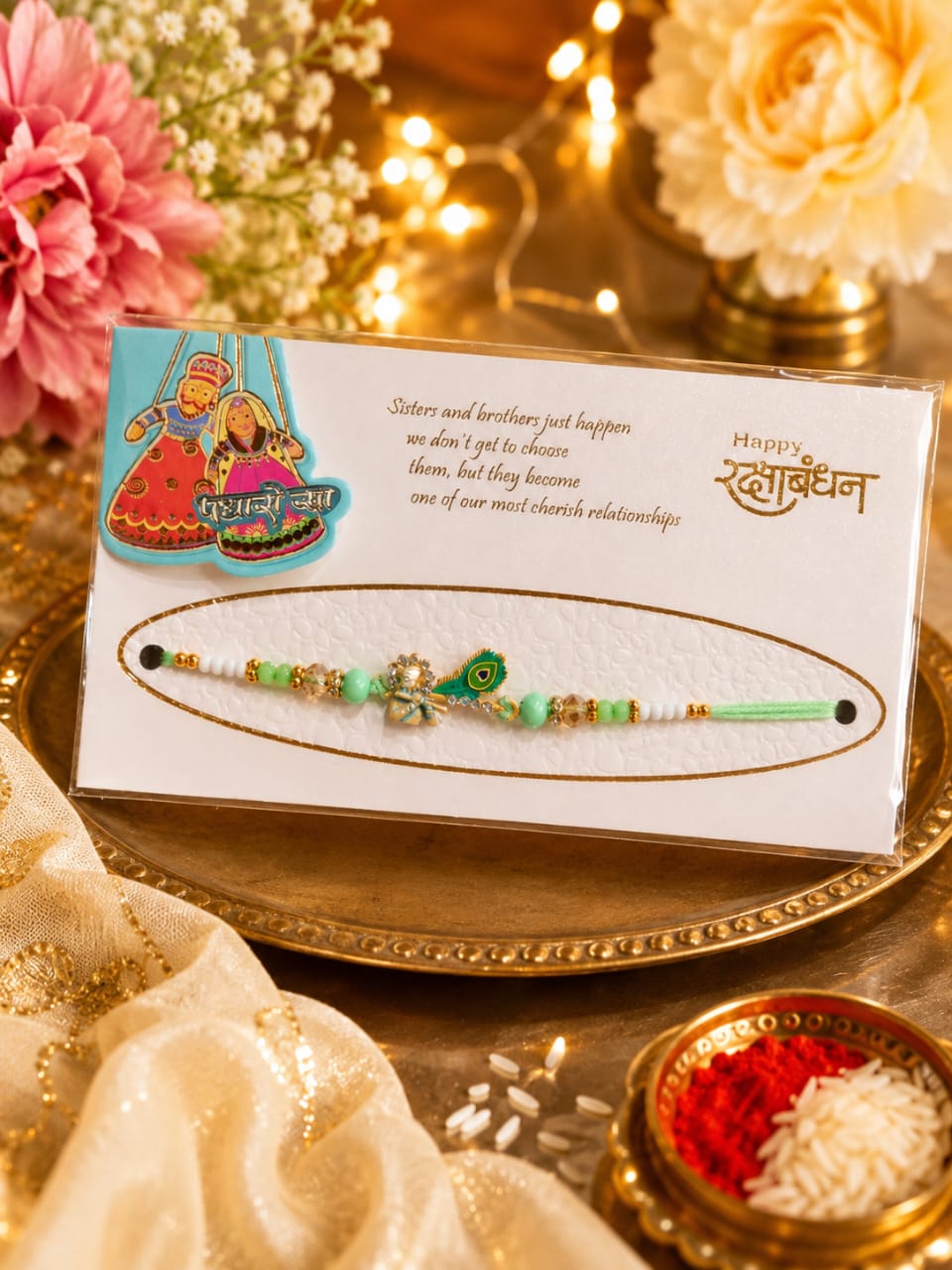 Peacock Meenakari Krishna Rakhi