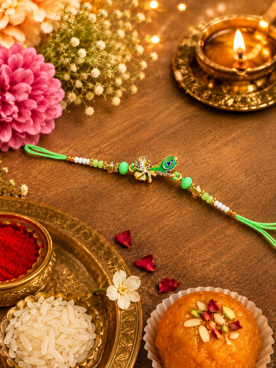 Peacock Meenakari Krishna Rakhi