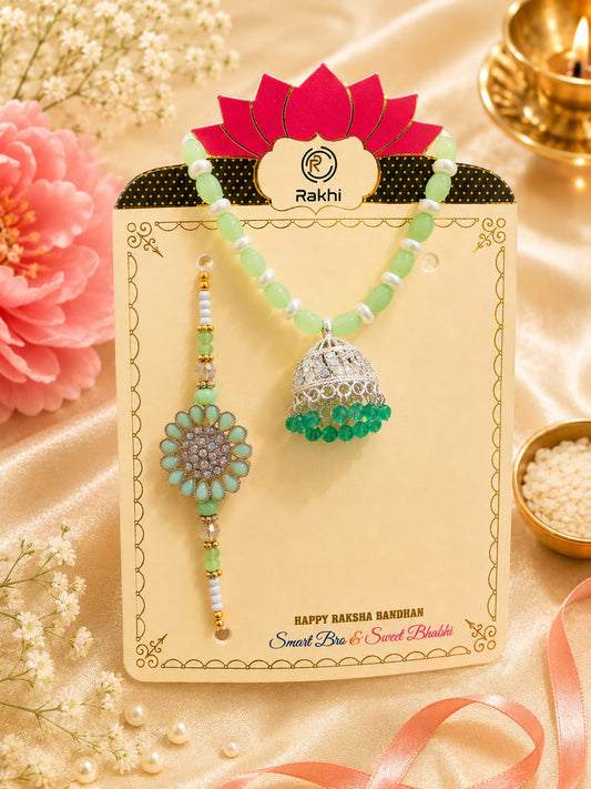 Jhumka Lumba Bhaiya Bhabhi Rakhi Set - Green