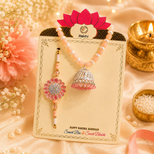 Jhumka Lumba Bhaiya Bhabhi Rakhi Set - Pink