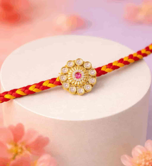 Gold Kundan Floral Rakhi