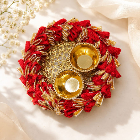 Red Gold Decorative Puja Thali