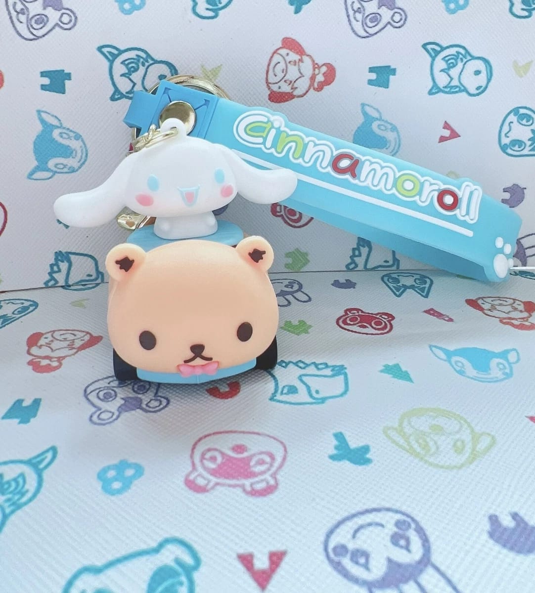 Cinnamoroll Bear Car 3D Keychain with Blue Cinnamoroll Silicone Strap