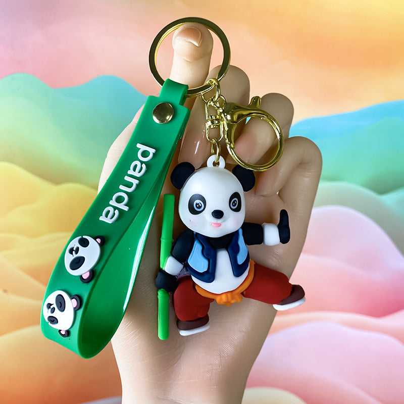Kung Fu Panda 3D Keychain with Green Panda Silicone Strap & Bamboo Stick