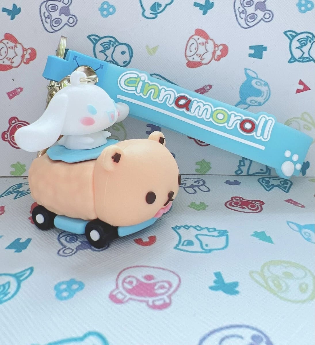 Cinnamoroll Bear Car 3D Keychain with Blue Cinnamoroll Silicone Strap